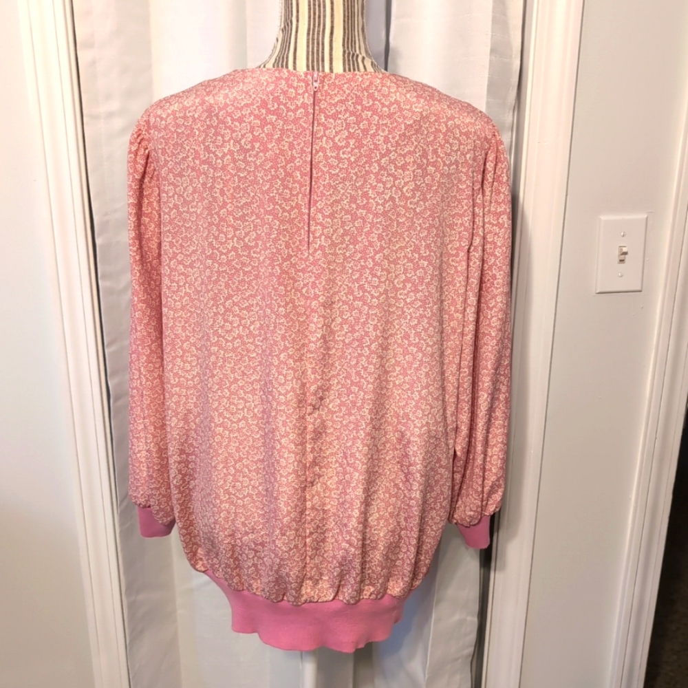 Vtg. Jo Hanna York Women's Size 18 Pink Floral Long Sleeve Blouse‎ - Picture 7 of 11